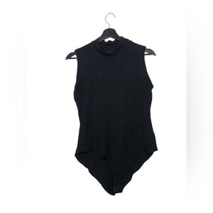 MANGOPOP Mock Turtle Neck Sleeveless Bodysuit, Black, XL
